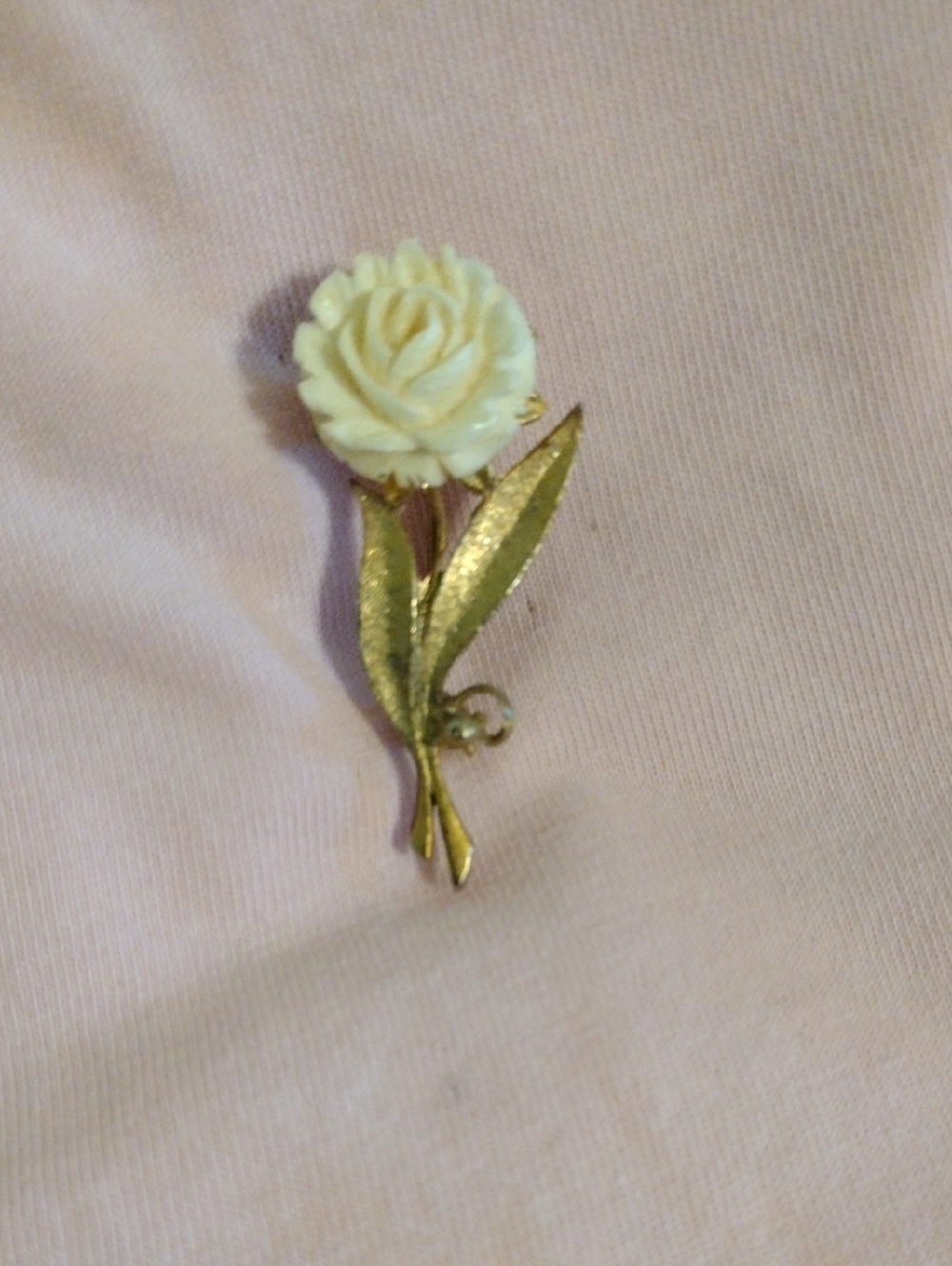 Gold Tone Floral Rose Brooch with Ivory Flower